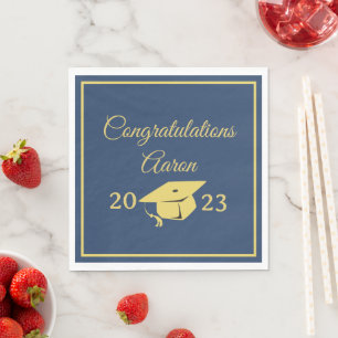 Classy Stylish Gold on Navy Graduation Party Napkin