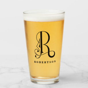 Classy Stylish Monogram Initial R & Last Name  Glass