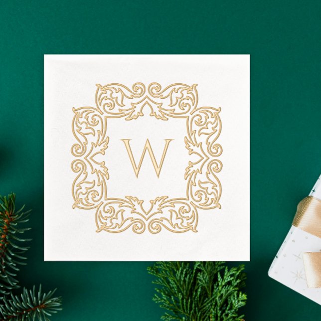 Classy Stylish Monogram With Elegant Floral Border Foil Napkins (Creator Uploaded)