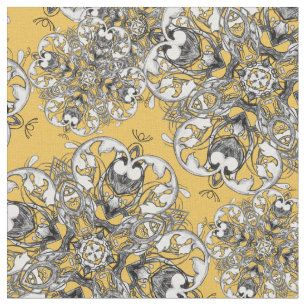 Classy Stylish Mustard Yellow Gothic Floral Print Fabric