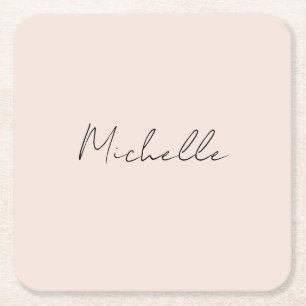 Classy Stylish Script Add Your Name Square Paper Coaster