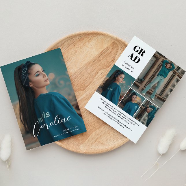 Classy Stylish Script Photo Collage Graduation Announcement (Creator Uploaded)