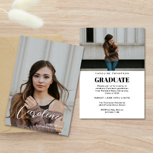 Classy Stylish Script Two Photo Graduation Announcement