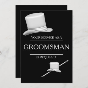 Classy Stylish Silver Top Hat Groomsman Invitation