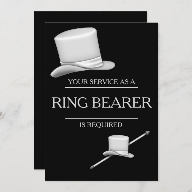 Classy Stylish Silver Top Hat Ring Bearer Invitation (Front/Back)