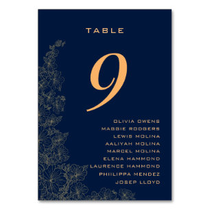 Classy Subtle Floral Pattern Names Navy Blue  Table Number