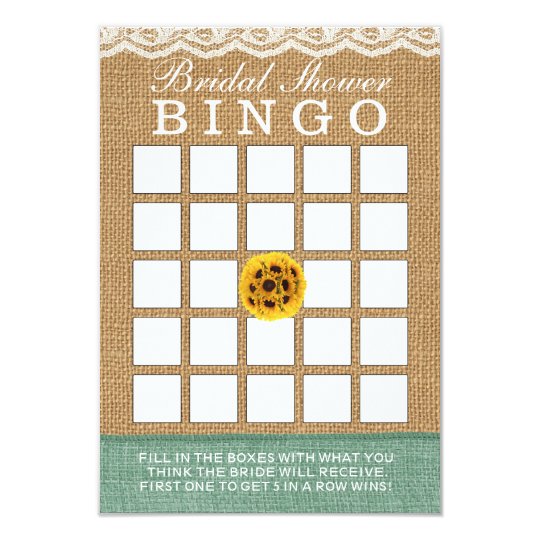 Classy Sunflower Ball Burlap Bridal Shower Bingo Card