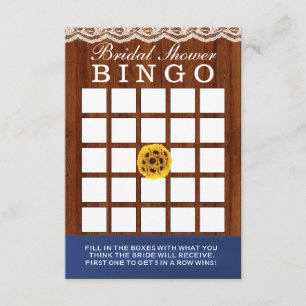 Classy Sunflowers Wood Bridal Shower Bingo Cards