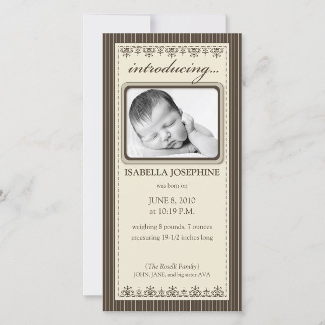 Classy Taupe Customised Birth Announcement (Front)
