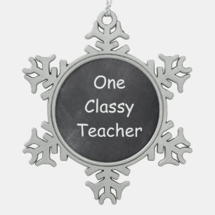 Classy Teacher Chalkboard Design Gift Idea Snowflake Pewter Christmas Ornament