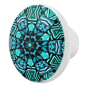 Classy Teal Aqua Turquoise Bohemian Ethnic Pattern Ceramic Knob