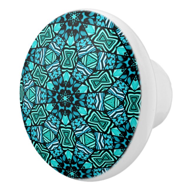 Classy Teal Aqua Turquoise Bohemian Ethnic Pattern Ceramic Knob (Right)