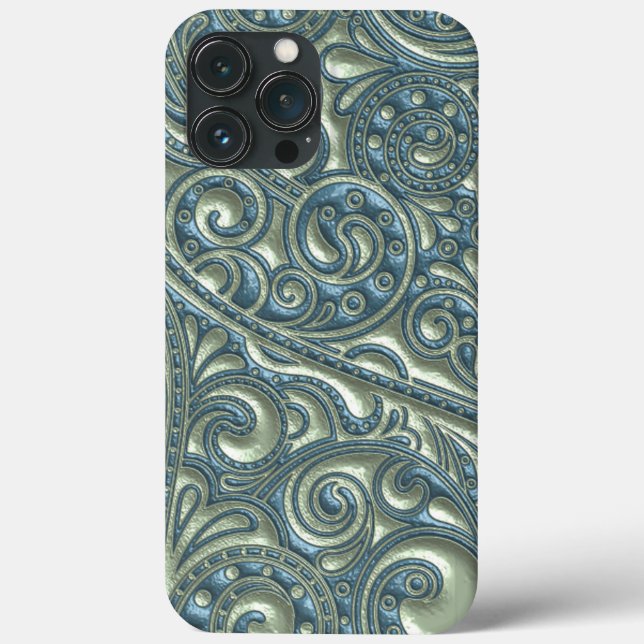 Classy Teal Blue Green Paisley Floral Art Pattern Case-Mate iPhone Case (Back)