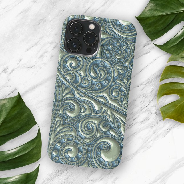 Classy Teal Blue Green Paisley Floral Art Pattern iPhone Case (Creator Uploaded)