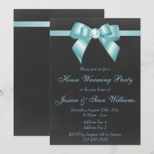 Classy Teal Bow House Warming Party Invitation