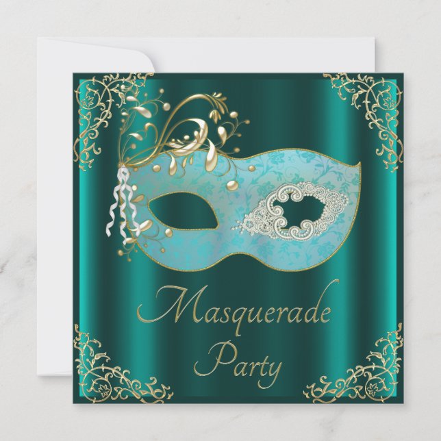 Classy Teal Mask Masquerade Party Invitation (Front)