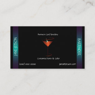 Classy Teal Metallic Martini Bartender Template Business Card