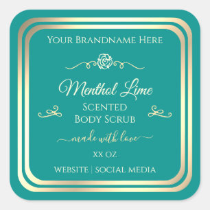 Classy Teal Product Label Gold Frame Vintage Rose