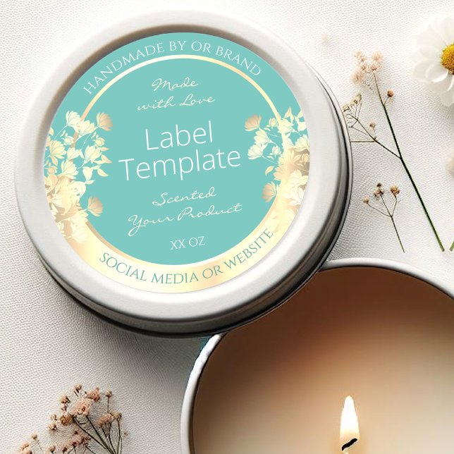 Classy Teal Product Packaging Labels Gold Floral  (Creator Uploaded)