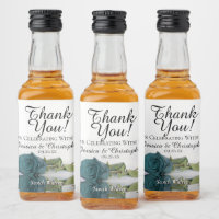 Classy Teal Reflecting Rose Wedding Thank You Mini