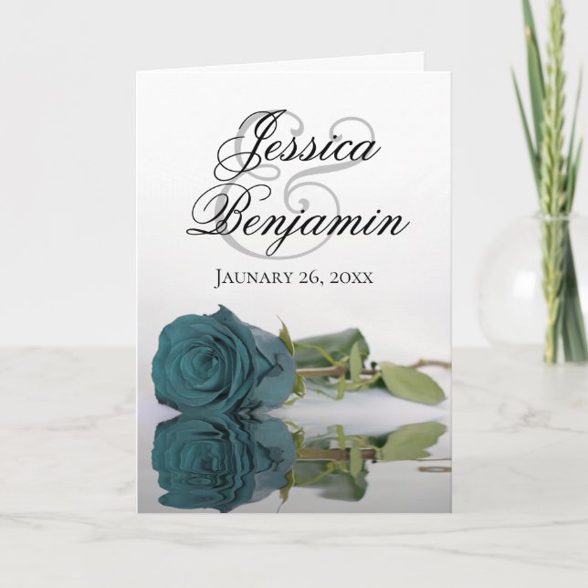 Classy Teal Rose Elegant Romantic Photo Wedding Invitation (Front)