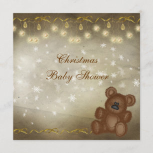 Classy Teddy Bear Neutral Christmas Baby Shower Invitation