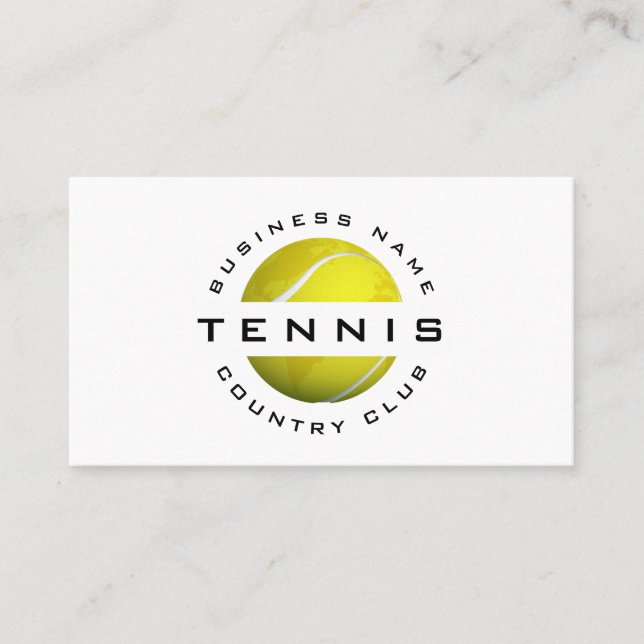 Classy Tennis Club Modern Ball World Logo Social Business Card (Front)