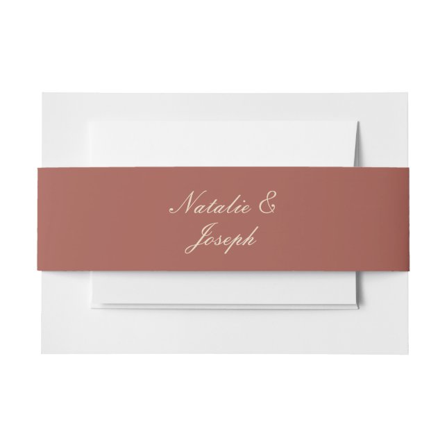 Classy Terracotta Auburn Old Money Fancy Wedding Invitation Belly Band (Front Example)