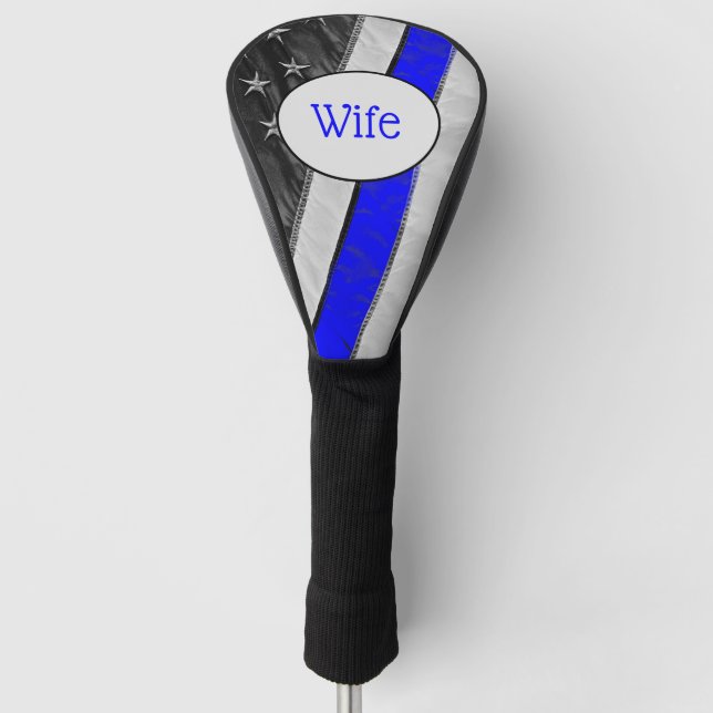 Classy Thin Blue Line American Flag Cops Wife Golf Head Cover (Front)