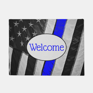 Classy Thin Blue Line American Flag Welcome Doormat