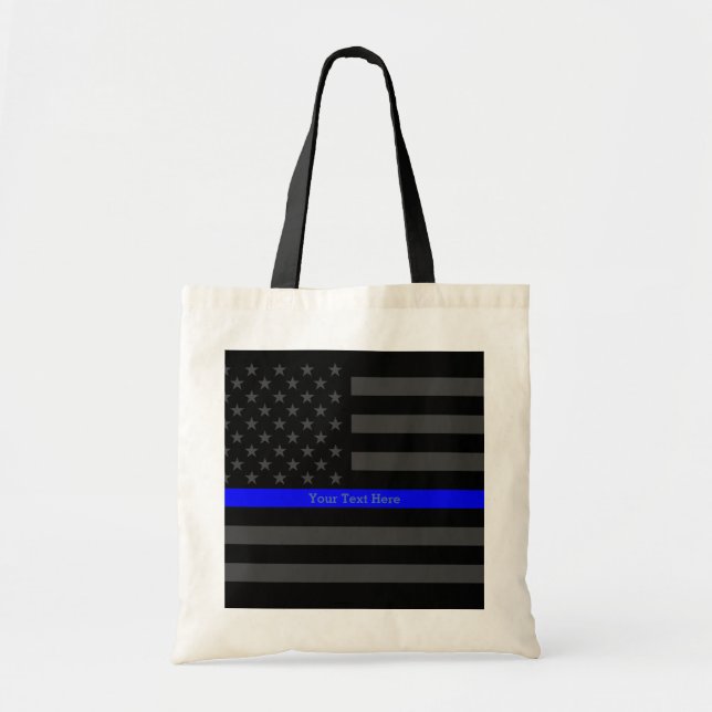 Classy Thin Blue Line Personalised Black US Flag Tote Bag (Front)