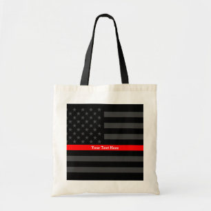 Classy Thin Red Line Personalised Black US Flag on Tote Bag