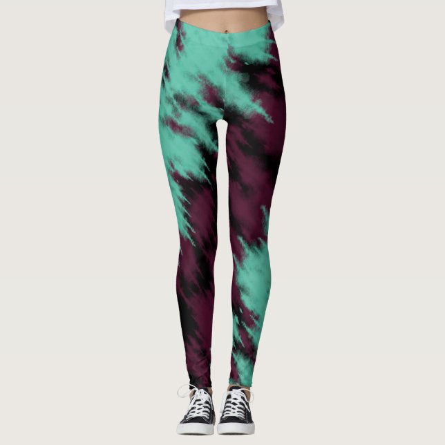 Classy Tie Dye Blue Dark Pink Abstract Pattern Leggings (Front)