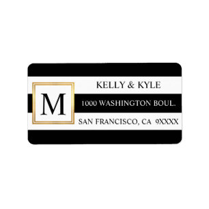 Classy Trendy Black White Stripes Monogram Wedding Label