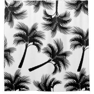 Classy Tropical Black Palm Trees & White Shower Curtain