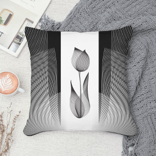 Classy Tulip Black and White Floral Moiré Minimal Cushion