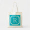 Classy turquoise blue monogram wedding tote bag