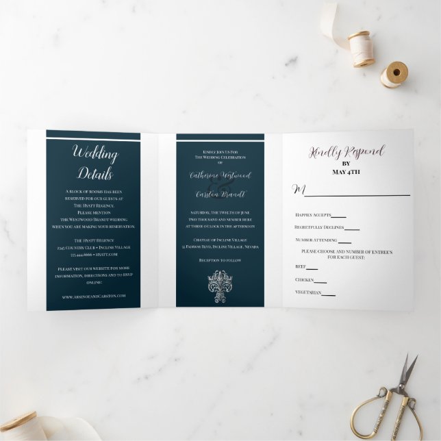 Classy Two Colour's Wedding Tri-Fold Invitation (Inside)