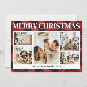 Classy Typography Photo Collage Red Christmas Holiday Card