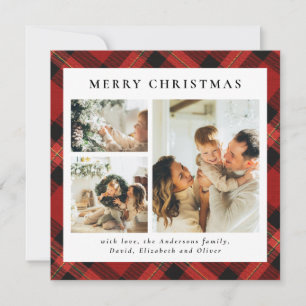 Classy Typography Red Photo Collage Christmas Holiday Card