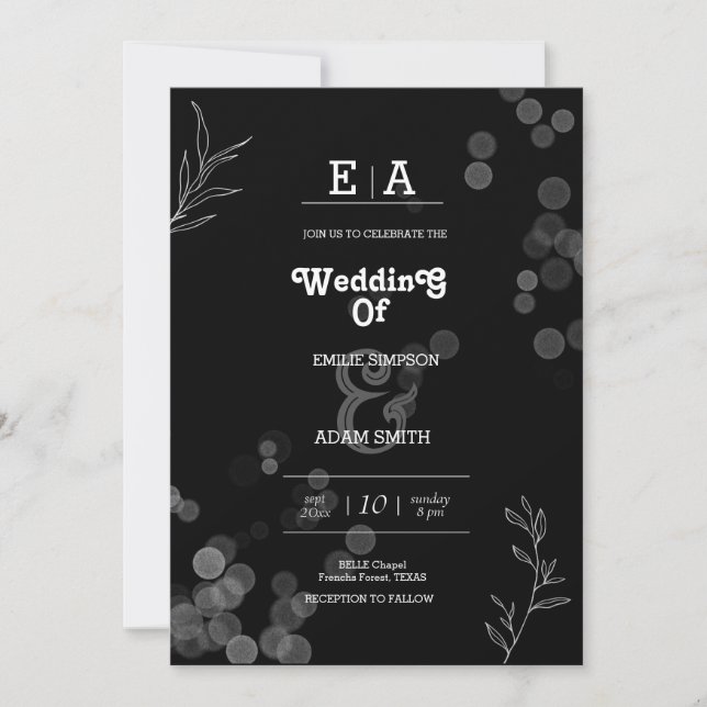 classy unique black and white wedding  invitation (Front)