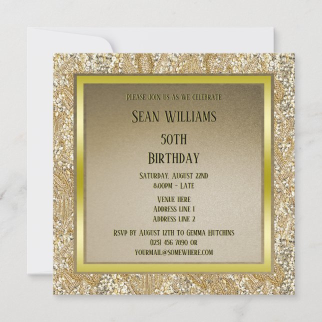 Classy Unisex Gold Birthday Invitation (Front)