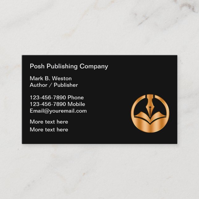 Classy Upscale Author Publisher Business Cards (Front)