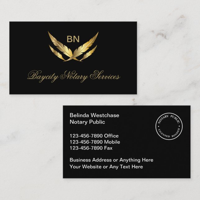 Classy Upscale Notary Services Business Cards (Front/Back)