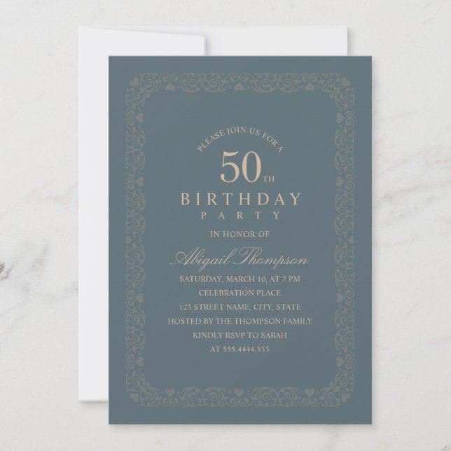 Classy Vintage 50th Birthday Party Elegant Simple Invitation (Front)