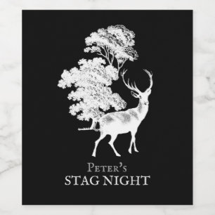Classy Vintage Black and White Deer Silhouette Wine Label