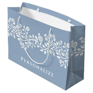 Classy Vintage Floral Arabesque Boho Dusty Blue Large Gift Bag
