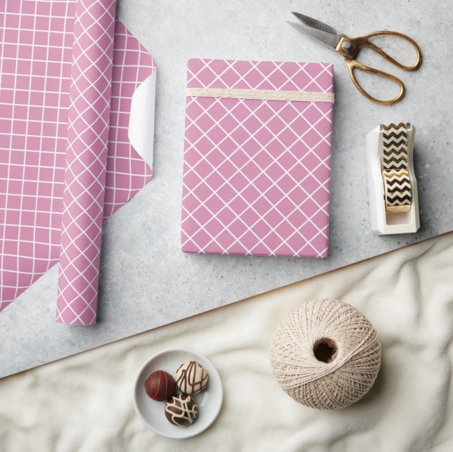 Classy Vintage Pink White Check Pattern Wrapping Paper (Crafts)