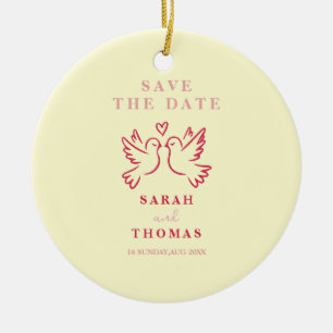 classy vintage pink yellow birds save the date ceramic ornament