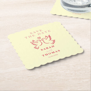 classy vintage pink yellow birds save the date  paper coaster